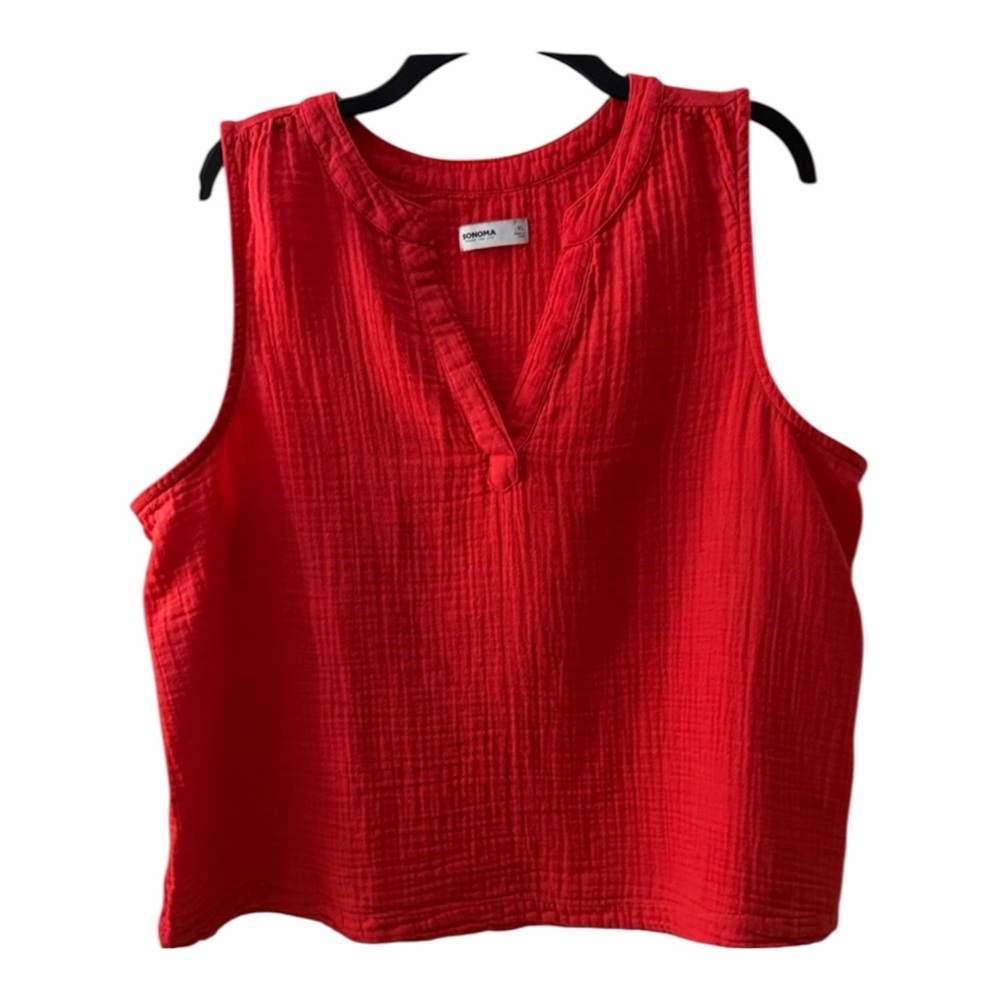 SONOMA Red Sleeveless V-Neck Textured Tank